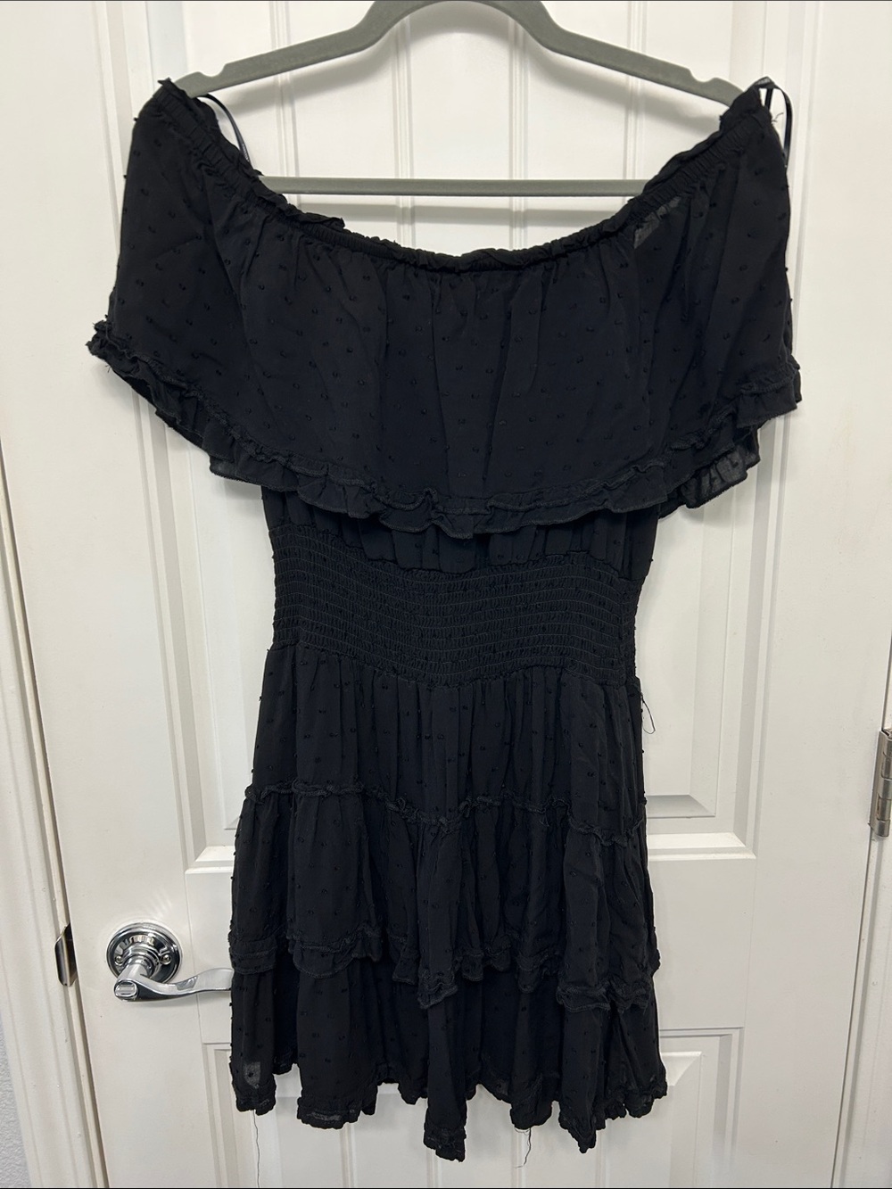 Forever 21 Black Ruffled Smocked off the shoulder Mini Dress